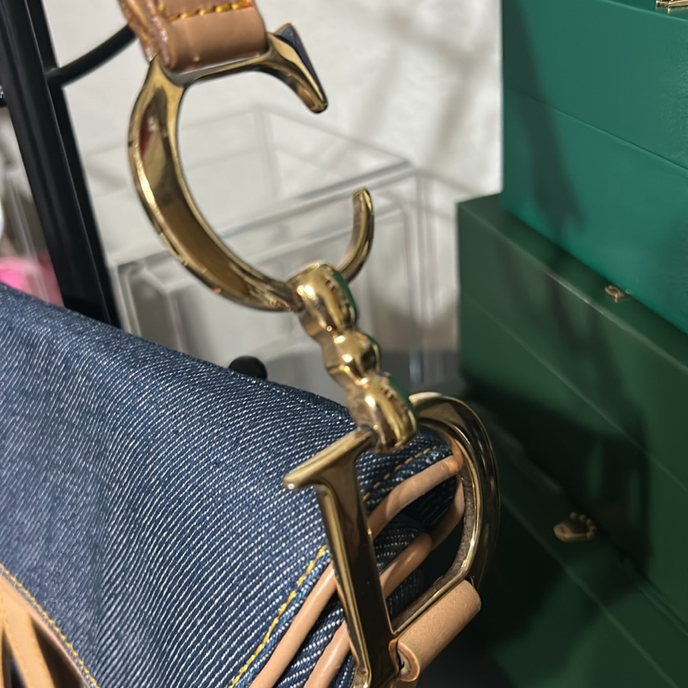 Christian Dior Denim Saddle Bag EUC with Gold Tan Accents - Picture 3 of 7